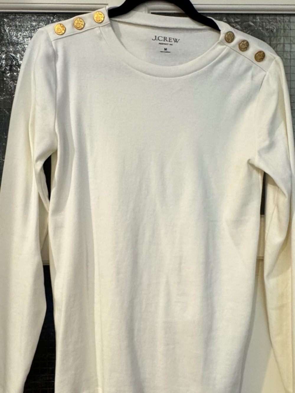 J. Crew long sleeve tee - cream colored with gold buttons